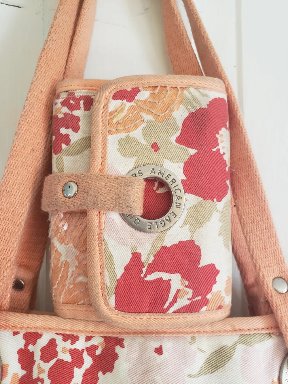 Floral Canvas Tote Bag in Coral and Peach - Picture 5 of 8